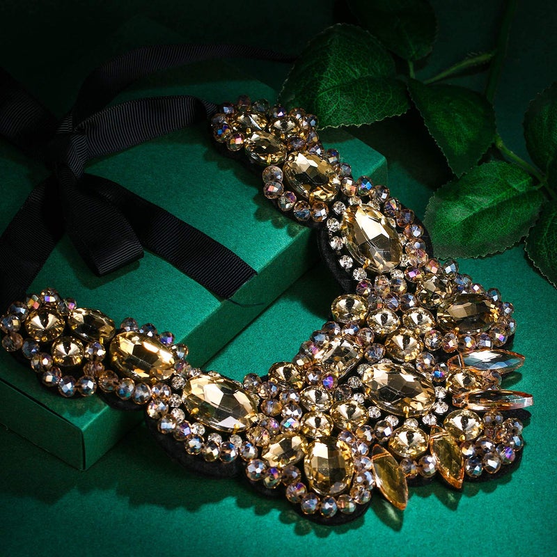 Flyonce Brown Rhinestone Crystal Bib Chunky Collar Statement Necklace for Women Costume Jewelry - Image 5